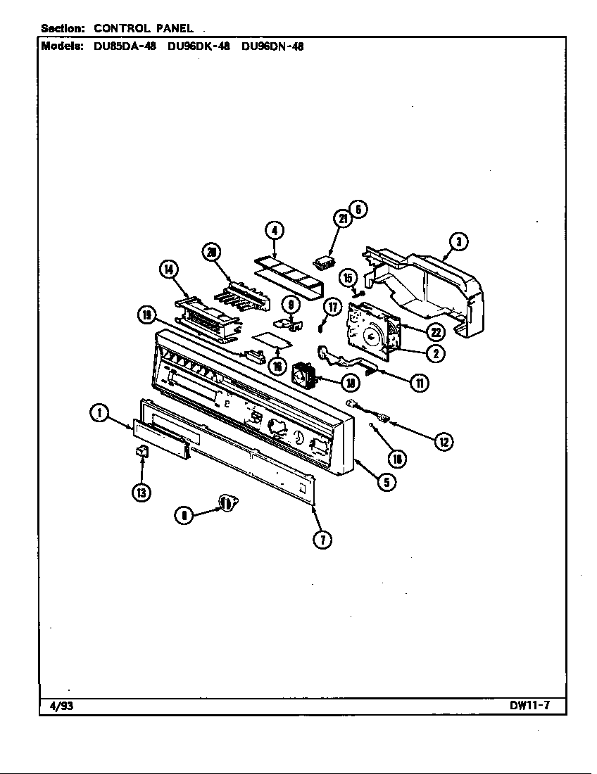 Magic Chef DU96DK-48 control panel diagram