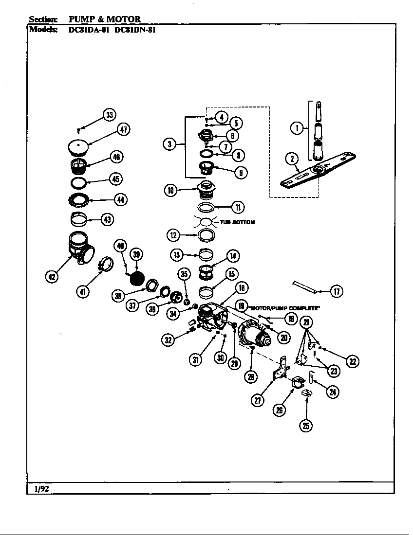 Magic Chef DC81DN-01 pump & motor diagram