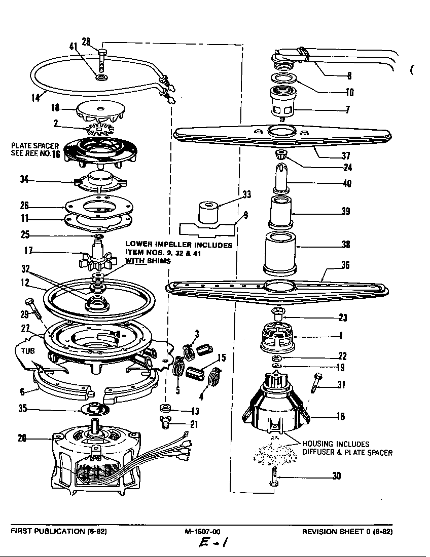 Admiral DU45A- motor, heater & spray arm diagram