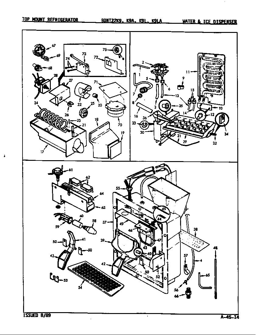 Maytag BDNT22K9-9A55B water & ice dispenser diagram