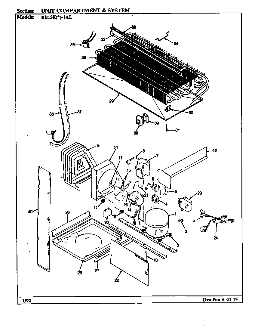 Magic Chef RB15KA-1AL/BG02C unit compartment & system diagram