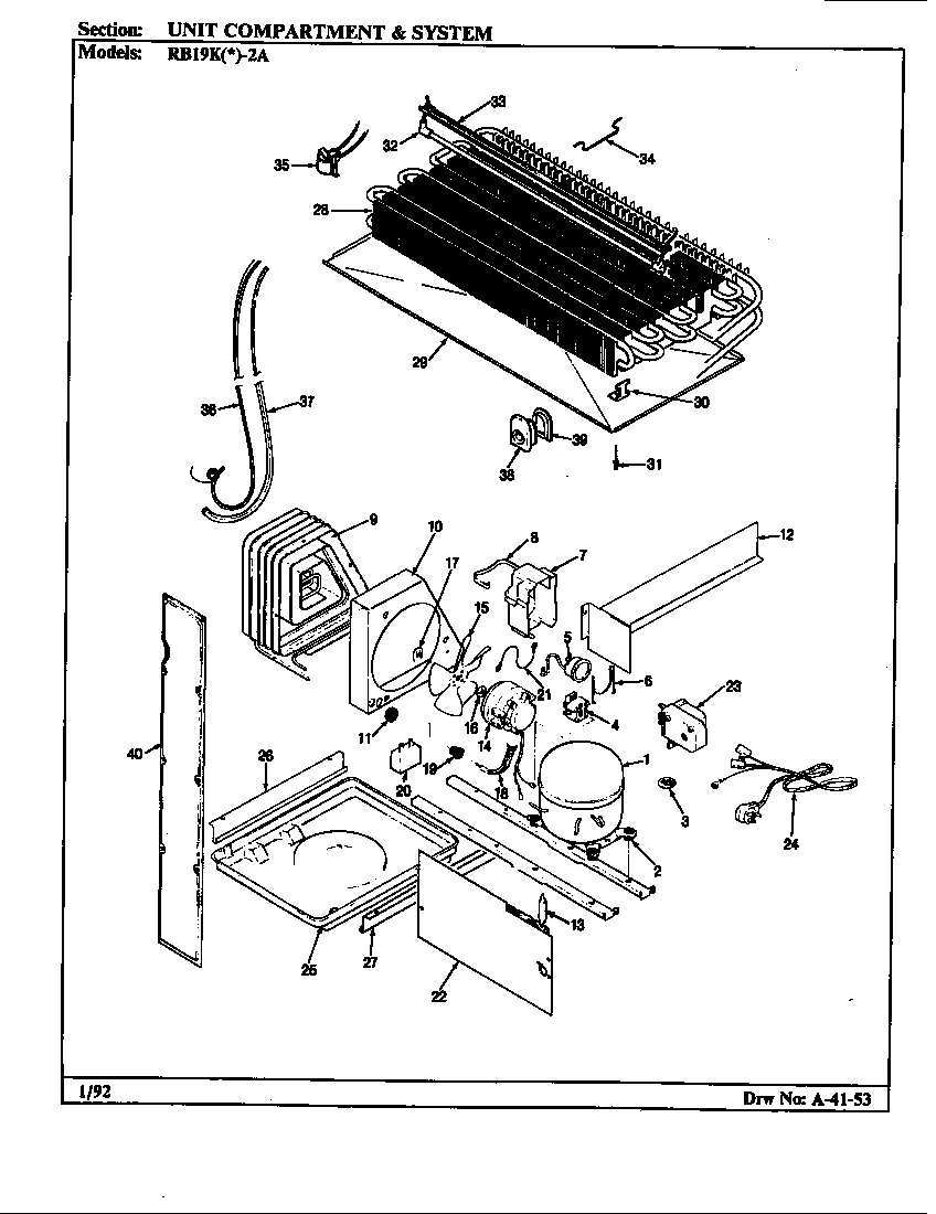 Magic Chef RB19KY-2A/BG58C unit compartment & system diagram