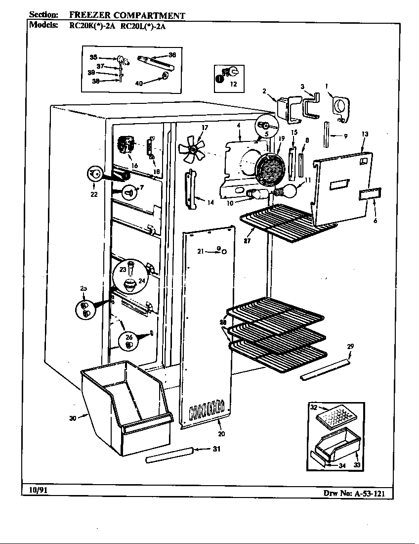 Magic Chef RC20LA-2A-BS01A freezer compartment diagram