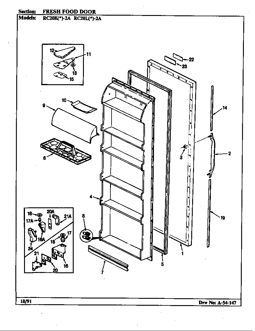 Magic Chef RC20LY-2A-BS01F fresh food door diagram