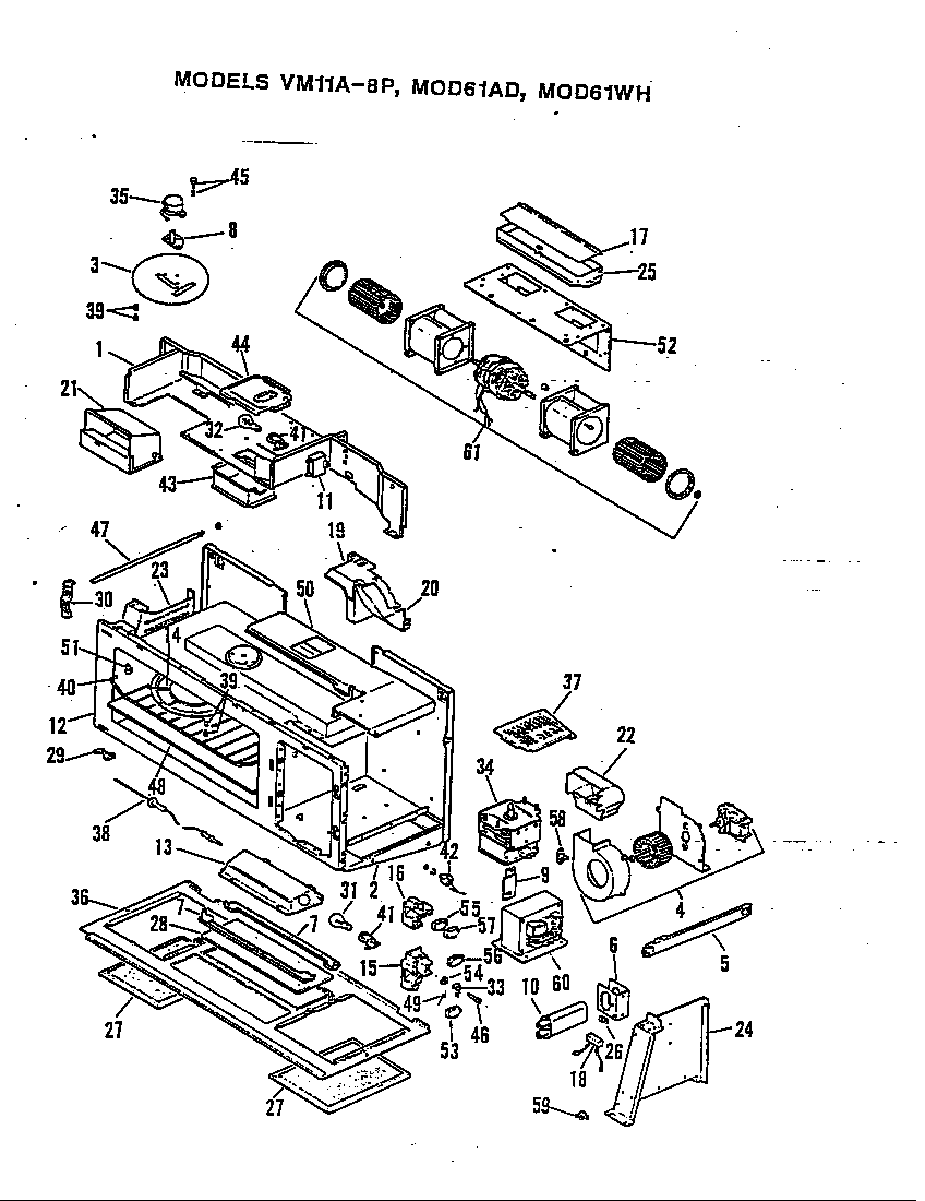 Magic Chef S28FY-7CXWV8 microwave components-upper (vm11a-8p) diagram