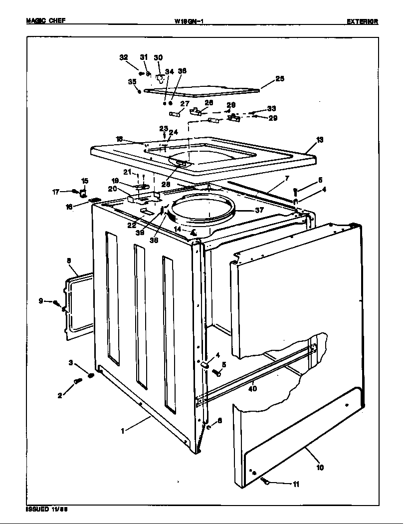 Magic Chef W18GA1 exterior diagram