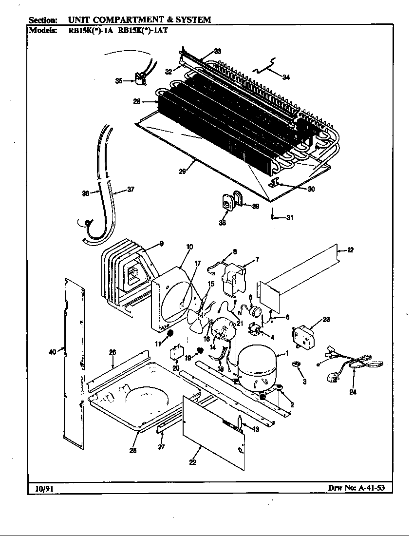 Magic Chef RB15KN-1AT/BL01A unit compartment & system diagram