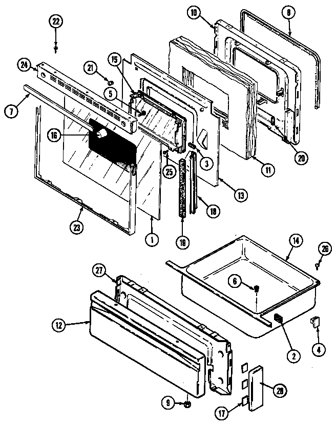 Jenn-Air FCE2011W door/drawer diagram