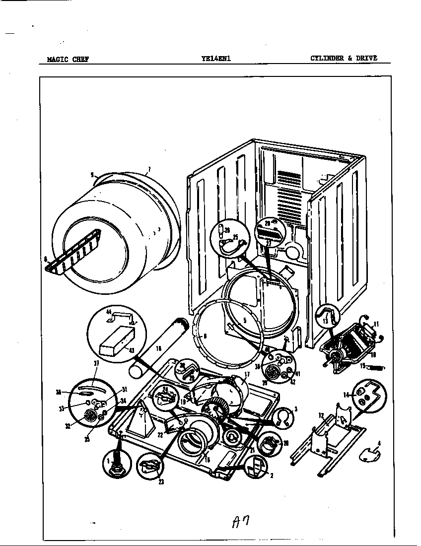 Magic Chef YE14EY1 cylinder & drive diagram