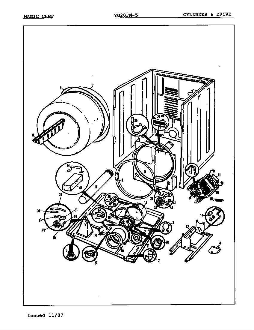 Magic Chef YG20FN5 cylinder & drive diagram