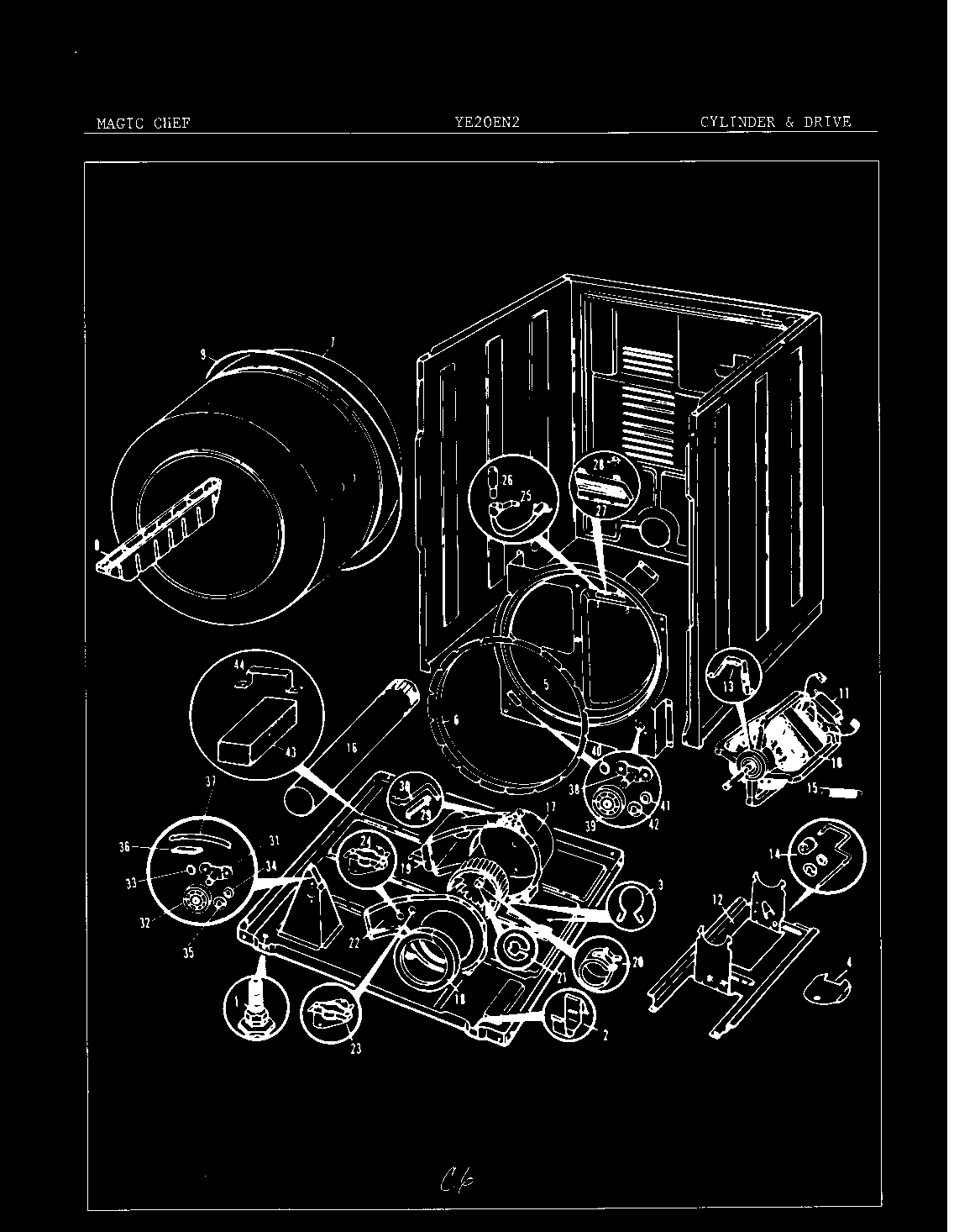 Magic Chef YE20EY2 cylinder & drive diagram