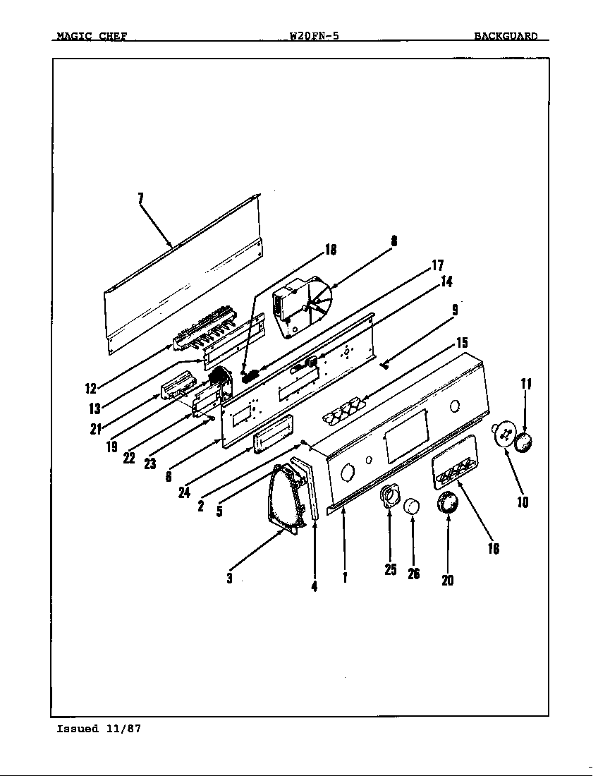 Magic Chef W20FY5 control panel diagram