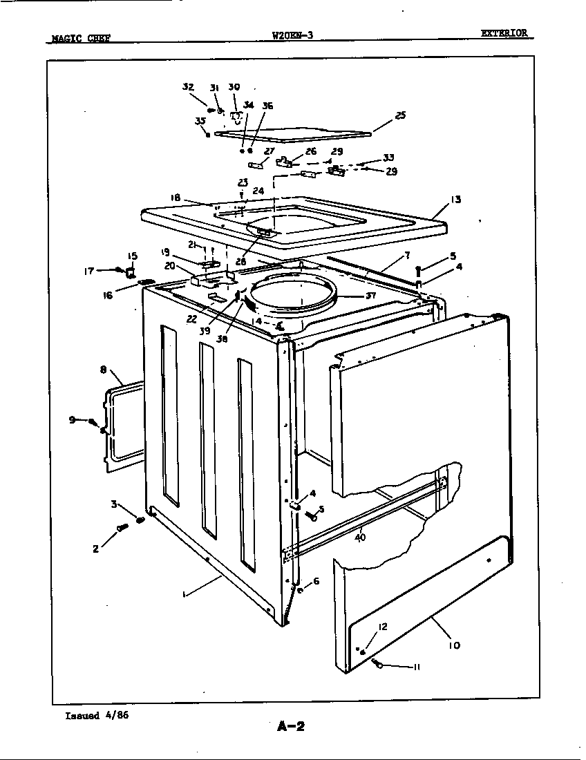 Magic Chef W20EN3 exterior diagram