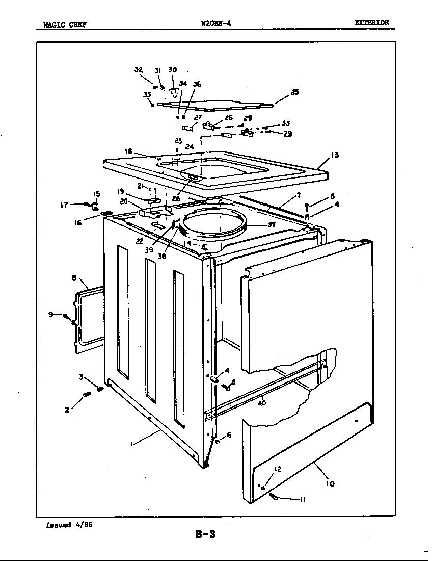 Magic Chef W20EN4 exterior diagram