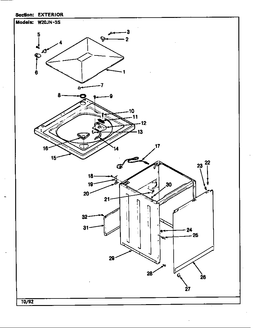 Magic Chef W20JA5S exterior (rev. a-e) diagram