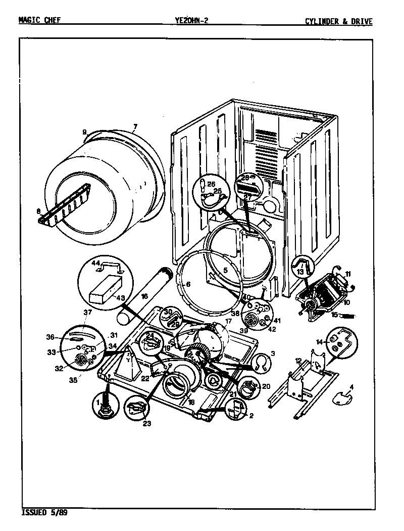 Magic Chef YE20HY2 cylinder & drive diagram