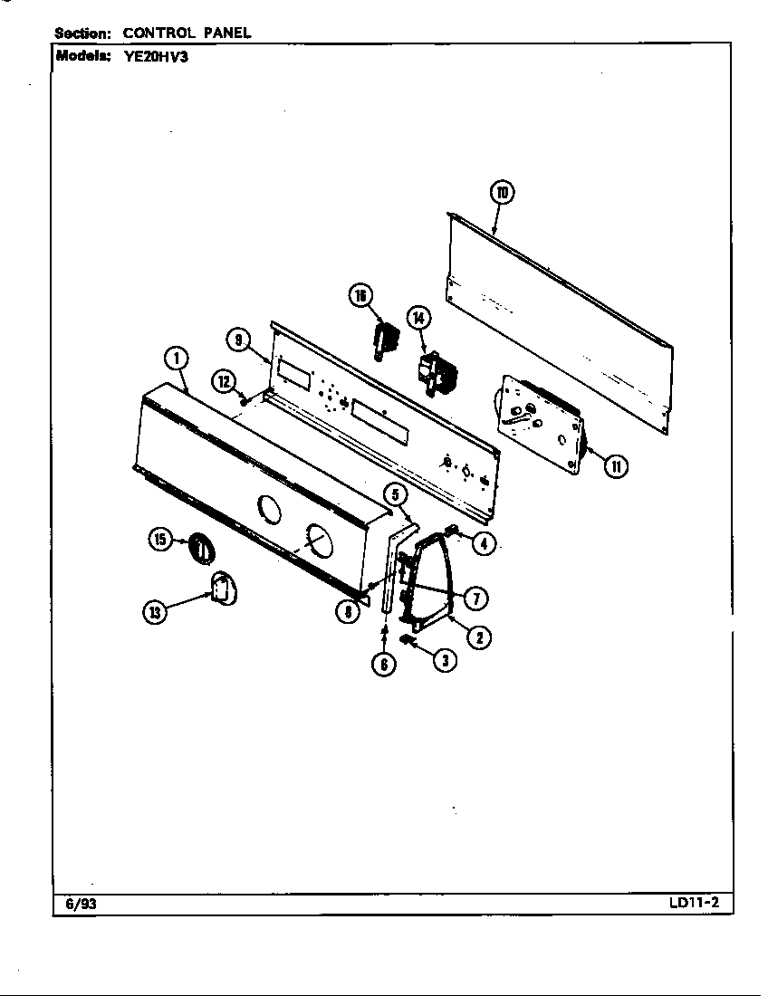 Magic Chef YE20HN3 control panel (ye20hv3) (ye20hv3) diagram