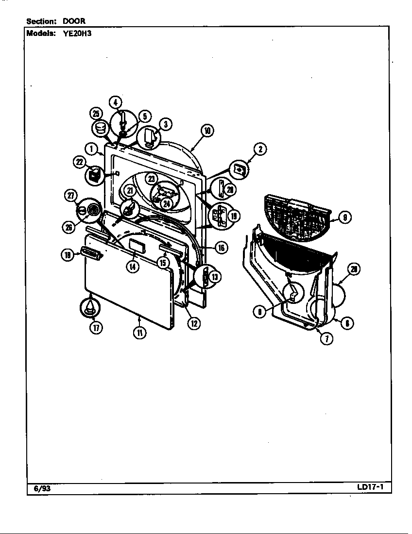 Magic Chef YE20HN3 door (rev. g-k/10) (ye20ha3) (ye20hn3) (ye20hy3) diagram