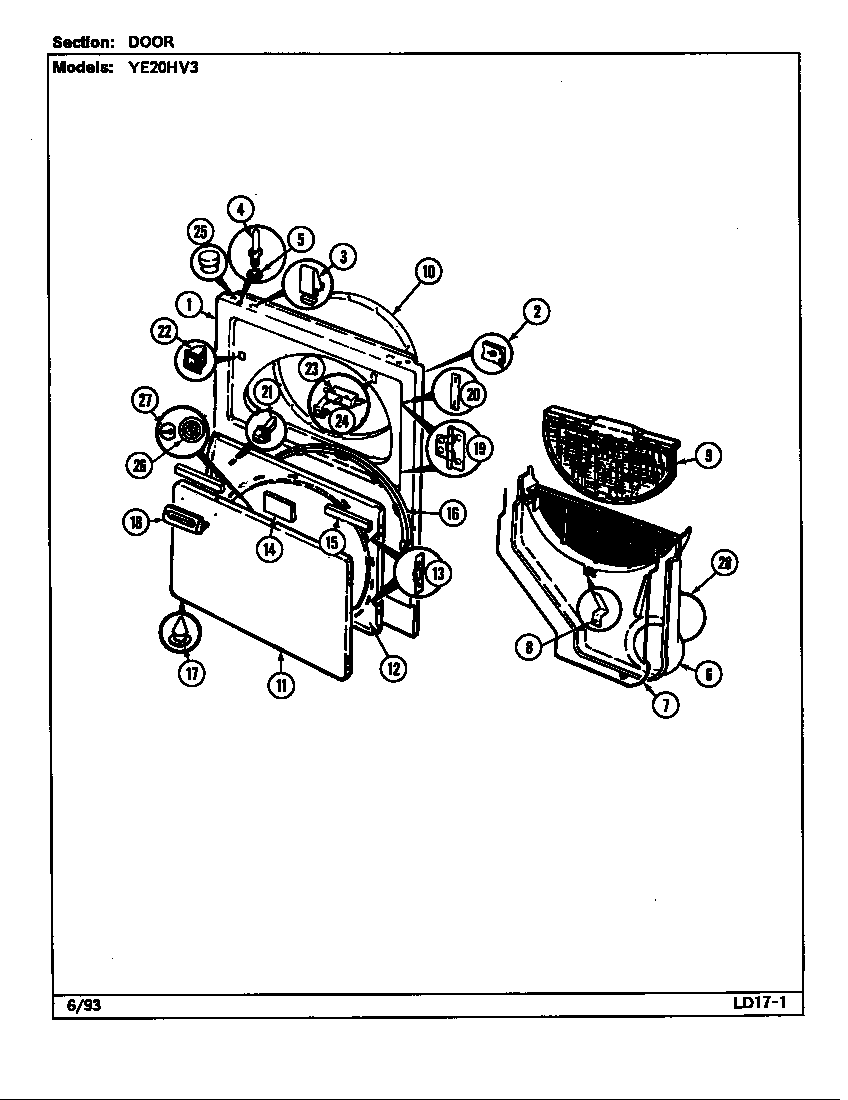 Magic Chef YE20HN3 door (ye20hv3) (ye20hv3) diagram