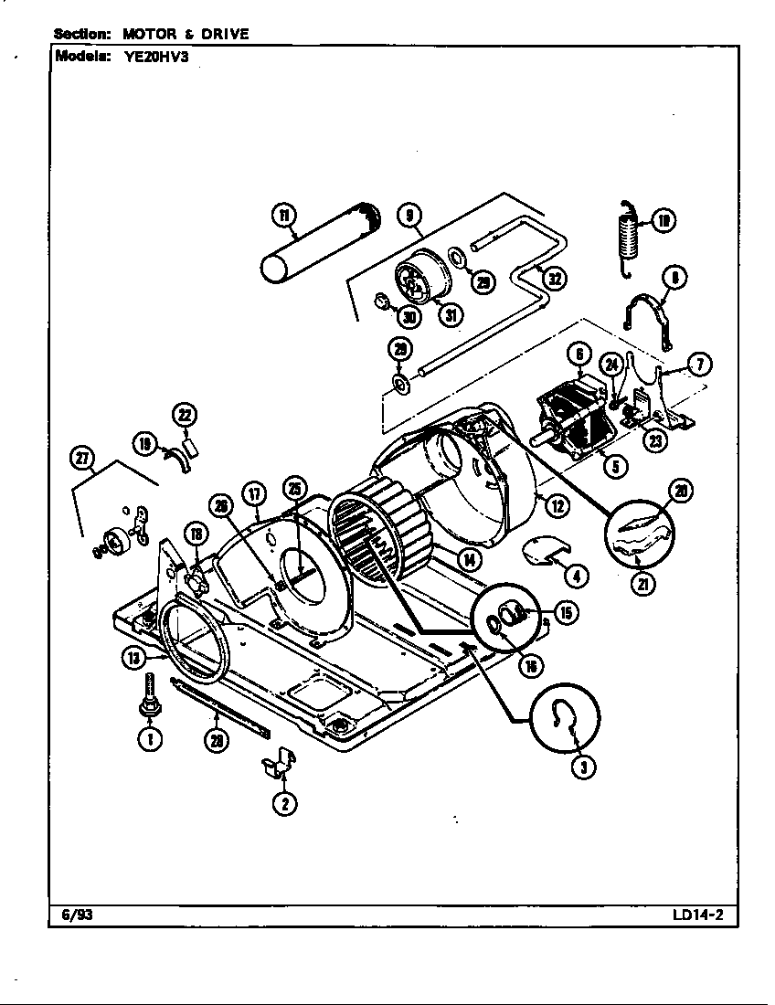 Magic Chef YE20HN3 motor & drive (ye20hv3) (ye20hv3) diagram