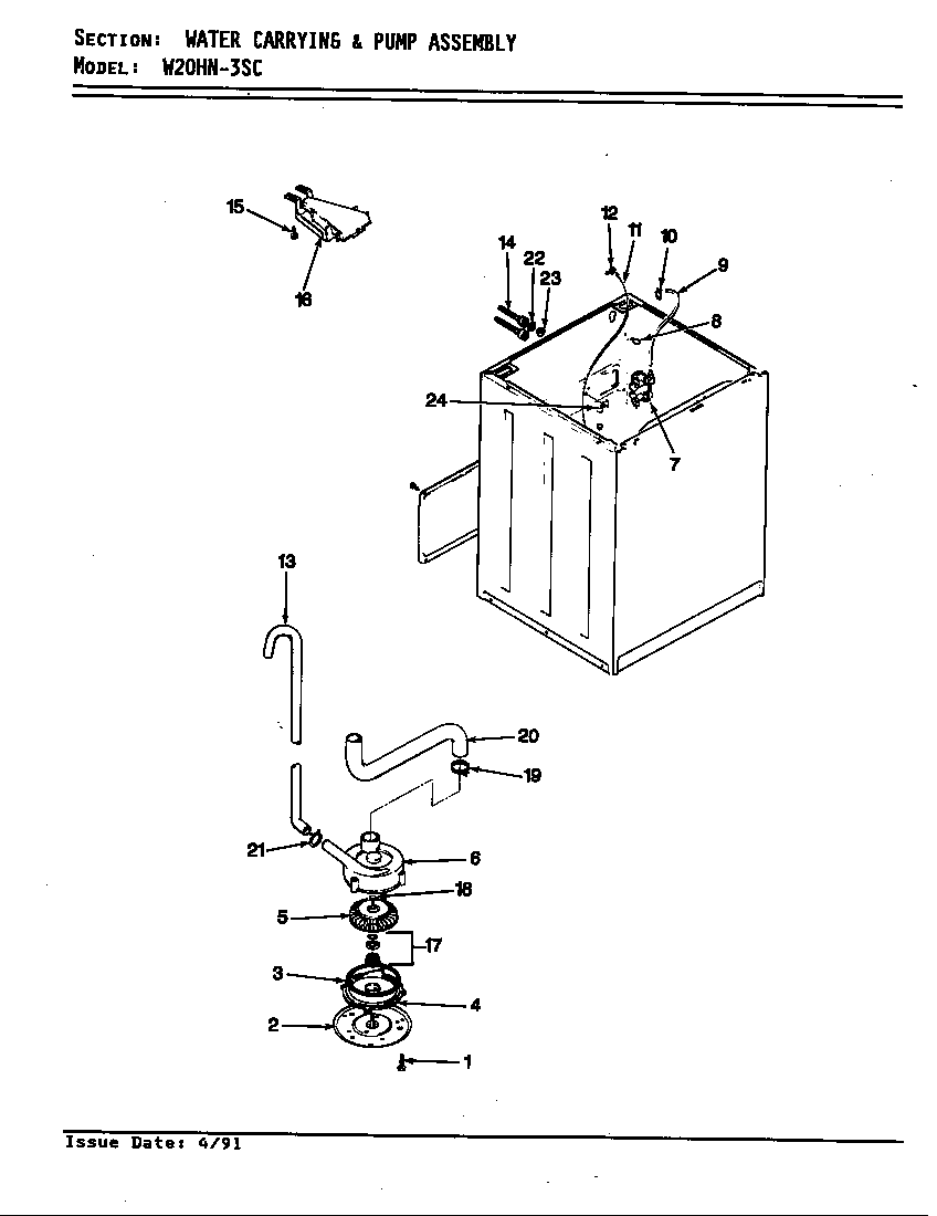 Magic Chef W20HN3SC water carrying & pump assembly diagram