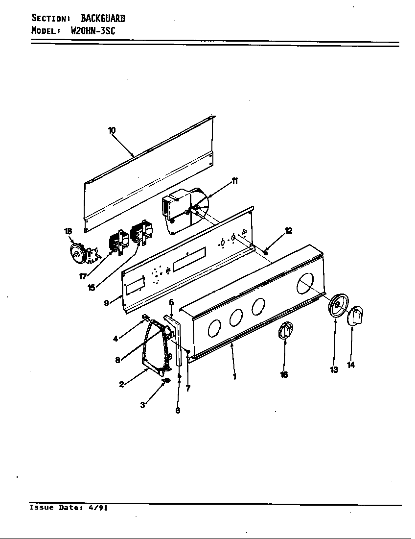 Magic Chef W20HN3SC control panel diagram