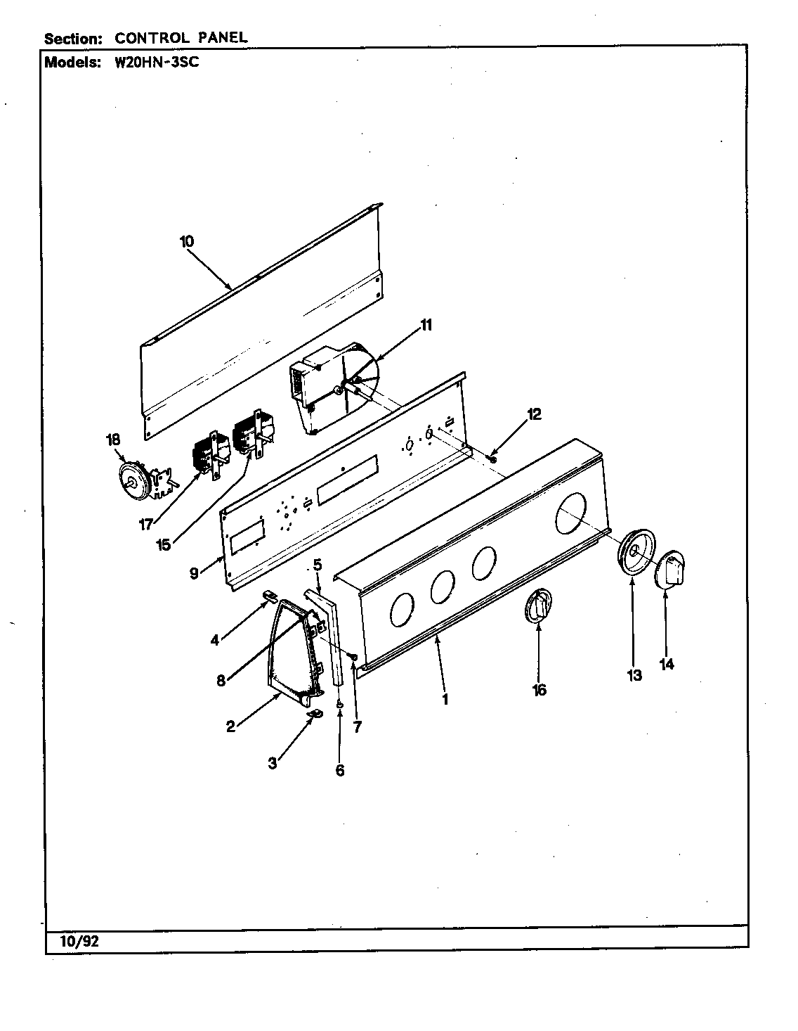 Magic Chef W20HN3SC control panel (rev. a-e) diagram