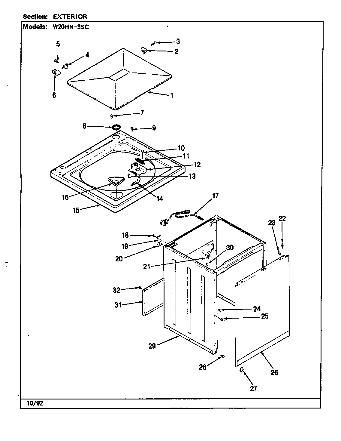 Magic Chef W20HN3SC exterior (rev. a-e) diagram