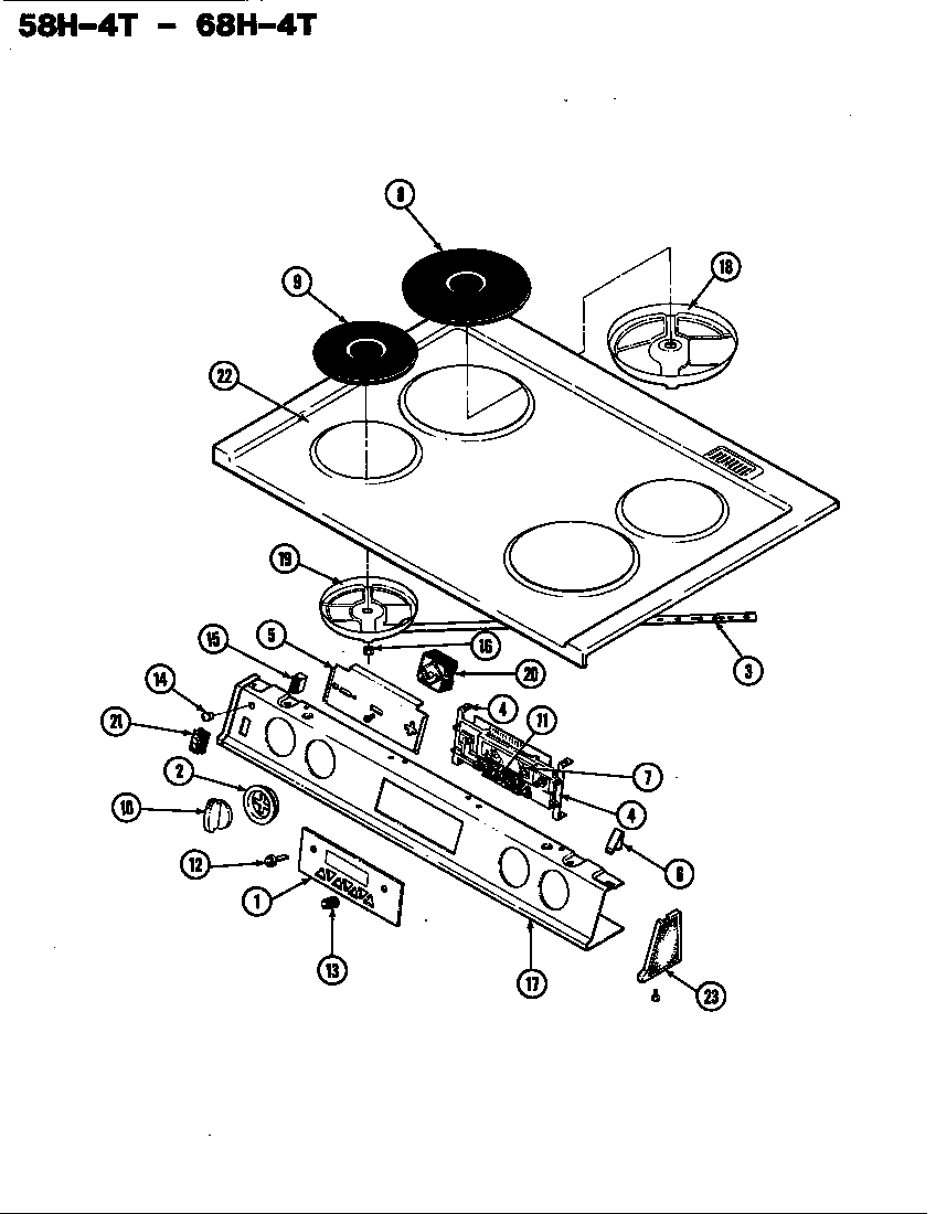 Magic Chef 58HN-4TVW control panel/top assembly diagram