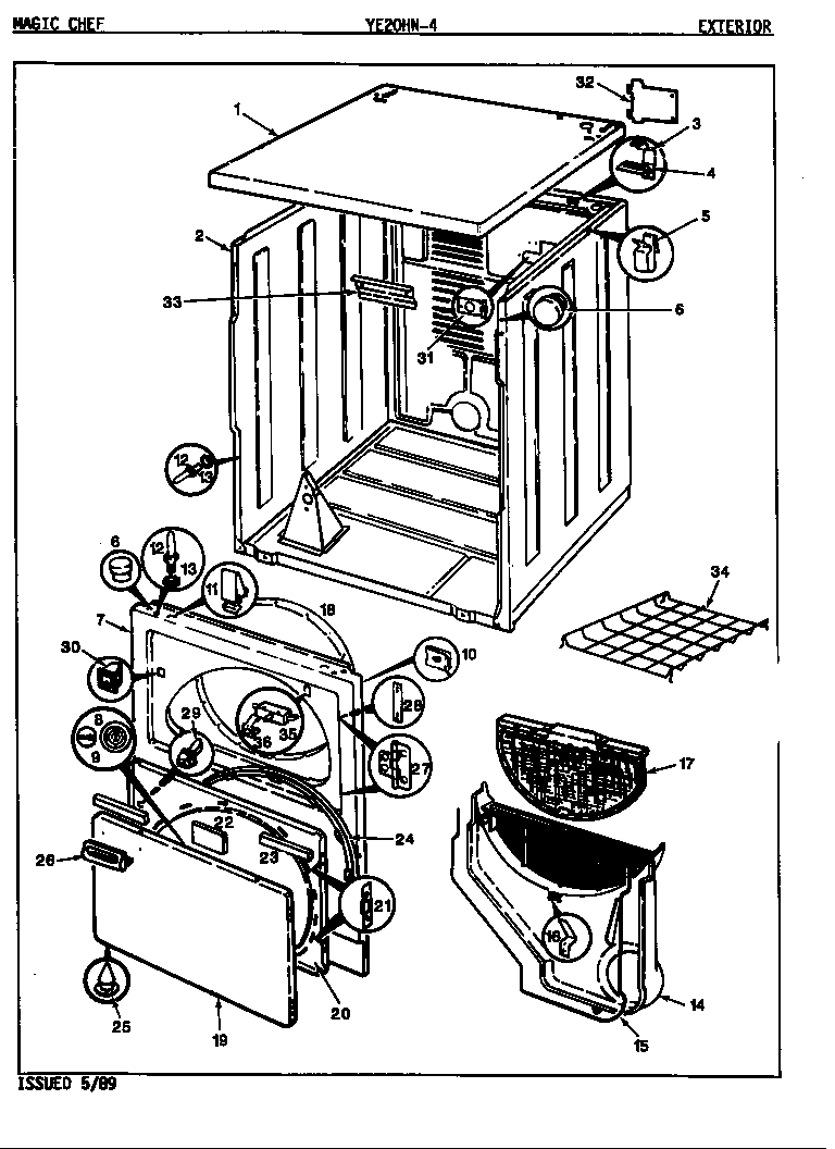 Magic Chef YE20HN4 exterior diagram
