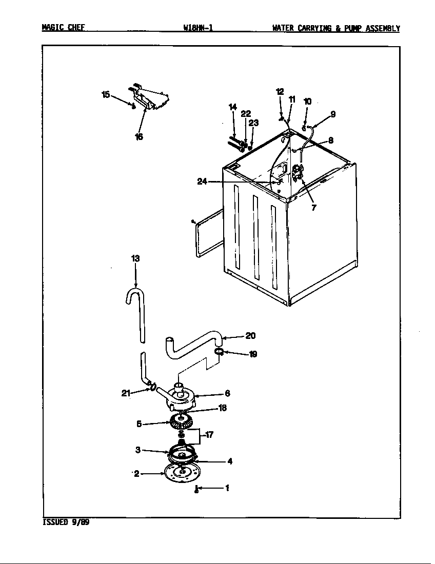 Magic Chef W18HN1 water carrying & pump assy. (rev. a-c) diagram