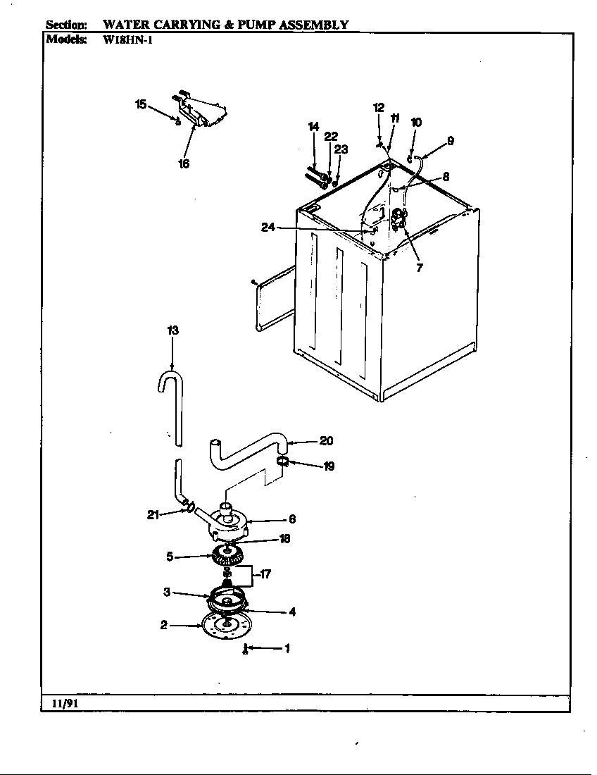 Magic Chef W18HN1 water carrying & pump assy. (rev. d) diagram