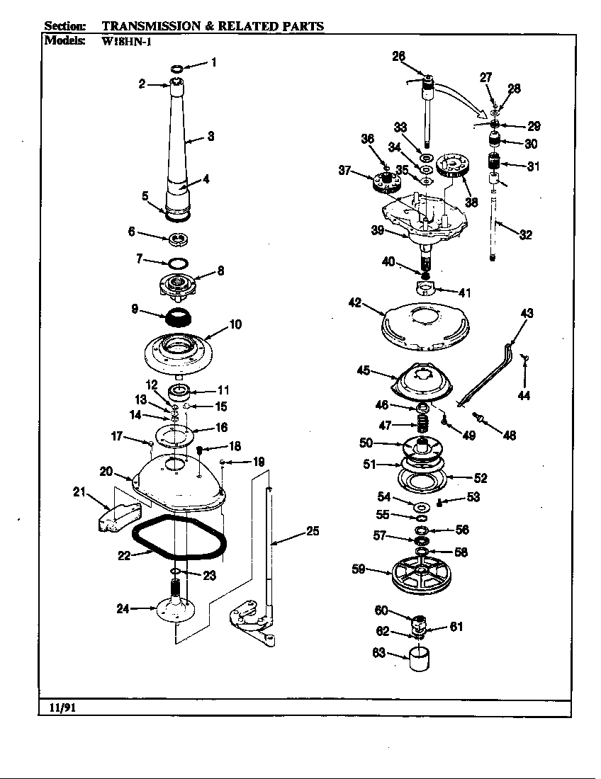 Magic Chef W18HN1 transmission & related parts (rev. d) diagram