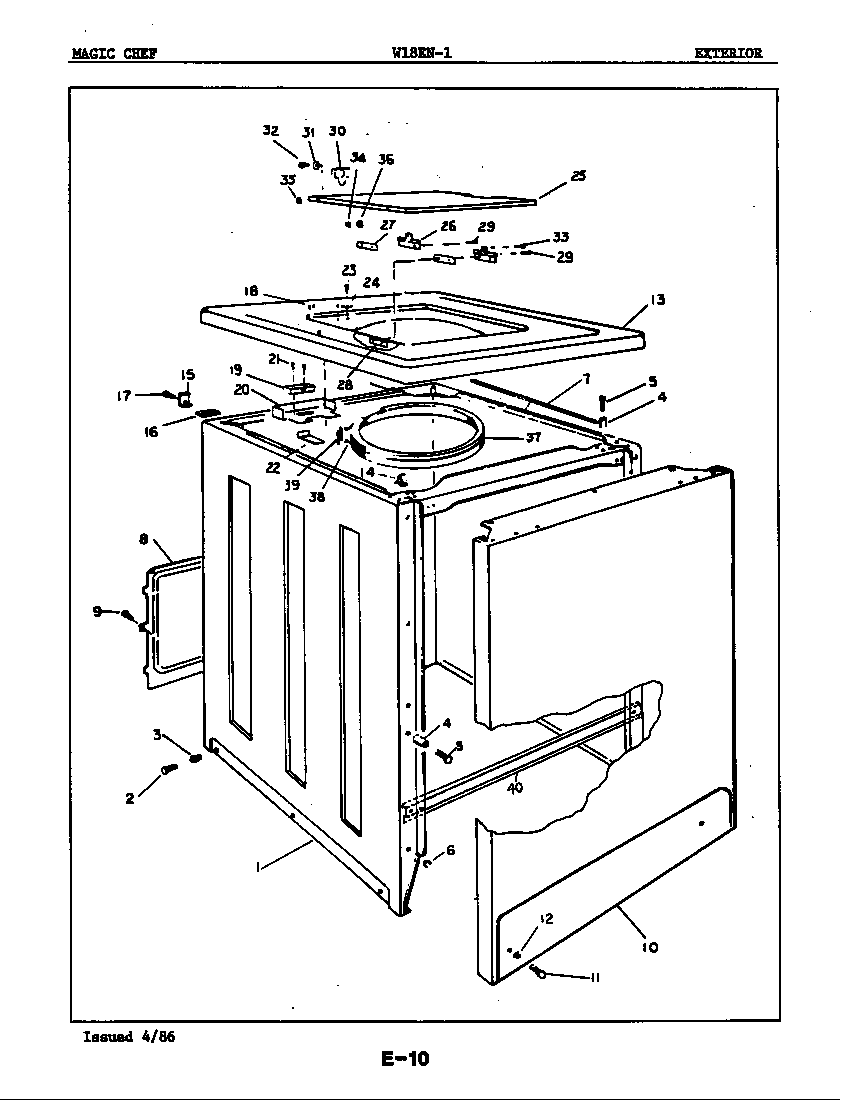 Magic Chef W18EN1 exterior diagram