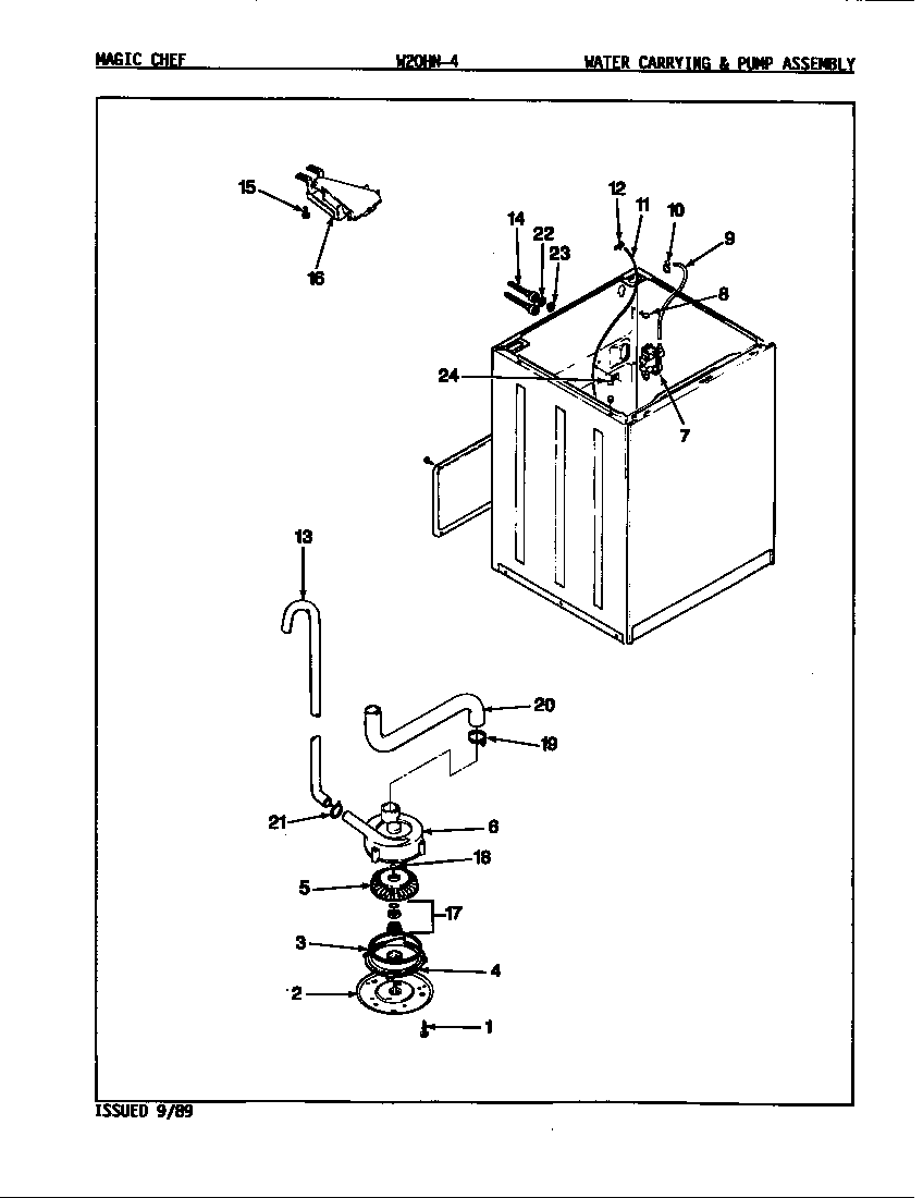 Magic Chef W20HY4 water carrying & pump assembly diagram