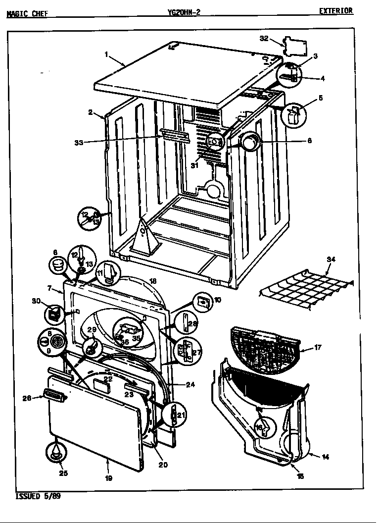 Magic Chef YG20HA2 exterior diagram