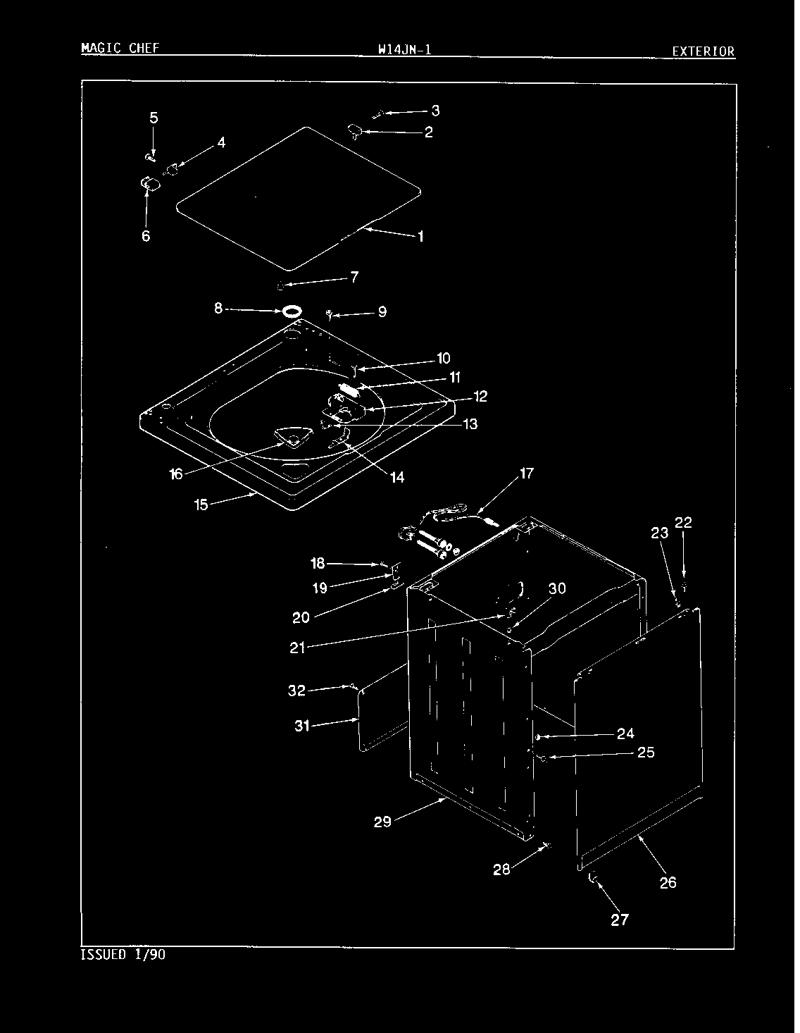 Magic Chef W14JA1 exterior (rev. a-d) diagram