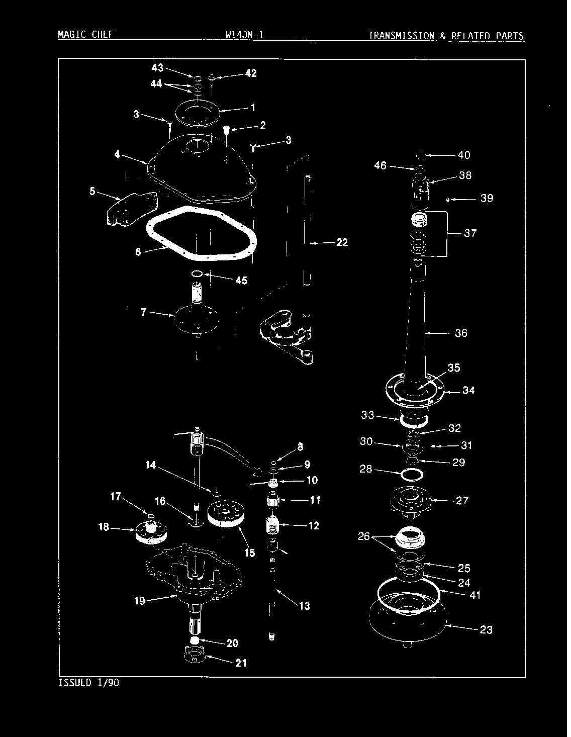 Magic Chef W14JA1 transmission & related parts (rev. a-d) diagram