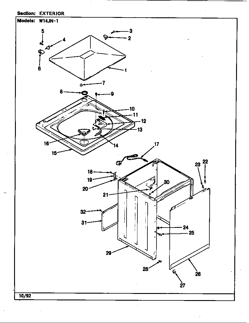 Magic Chef W14JA1 exterior (rev. e-j) diagram