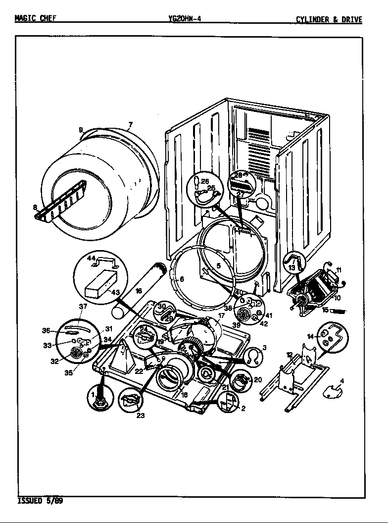 Magic Chef YG20HA4 cylinder & drive diagram