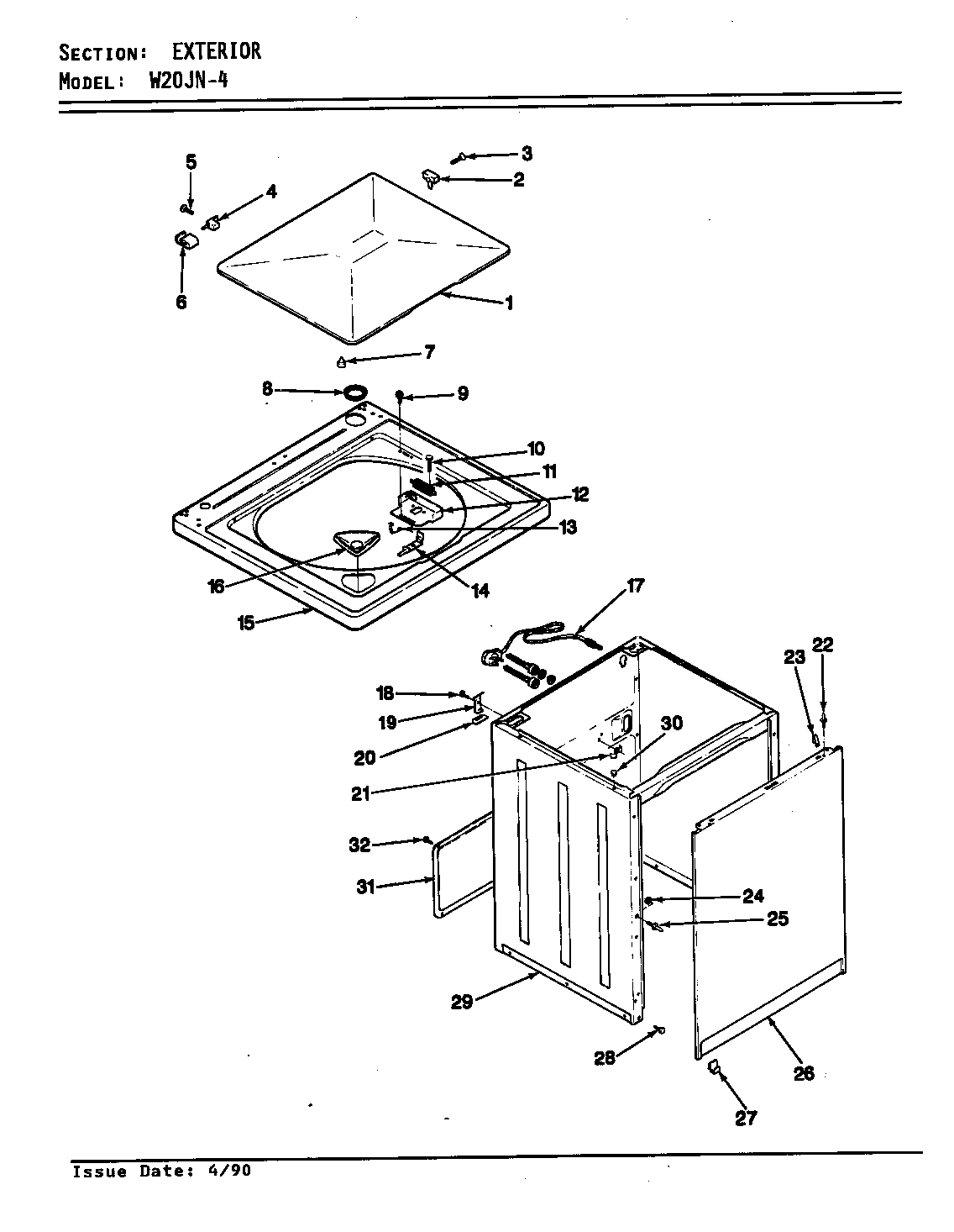 Magic Chef W20JA4 exterior (orig/rev. a-d) diagram