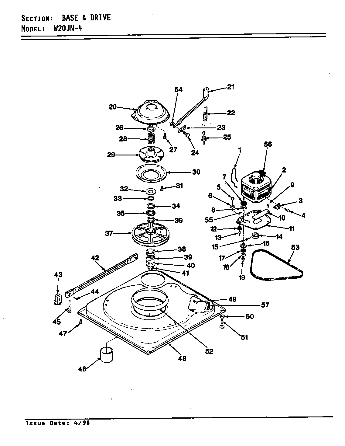 Magic Chef W20JA4 base & drive (orig/rev. a-d) diagram