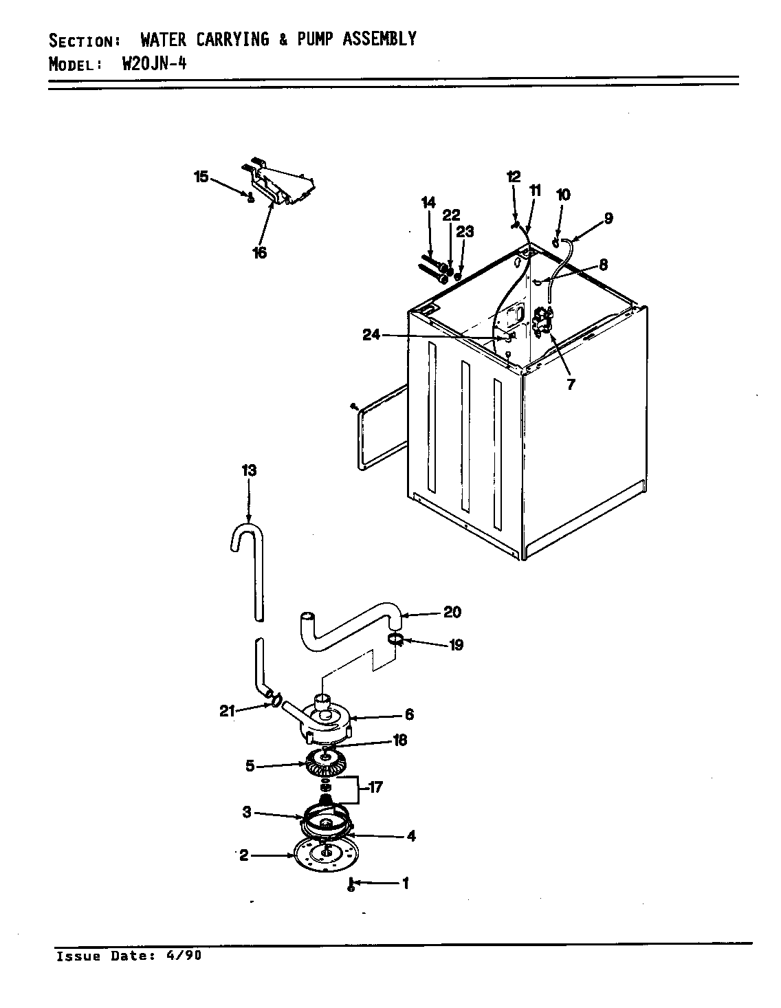 Magic Chef W20JA4 water carrying & pump assy(orig/rev.a-d) diagram