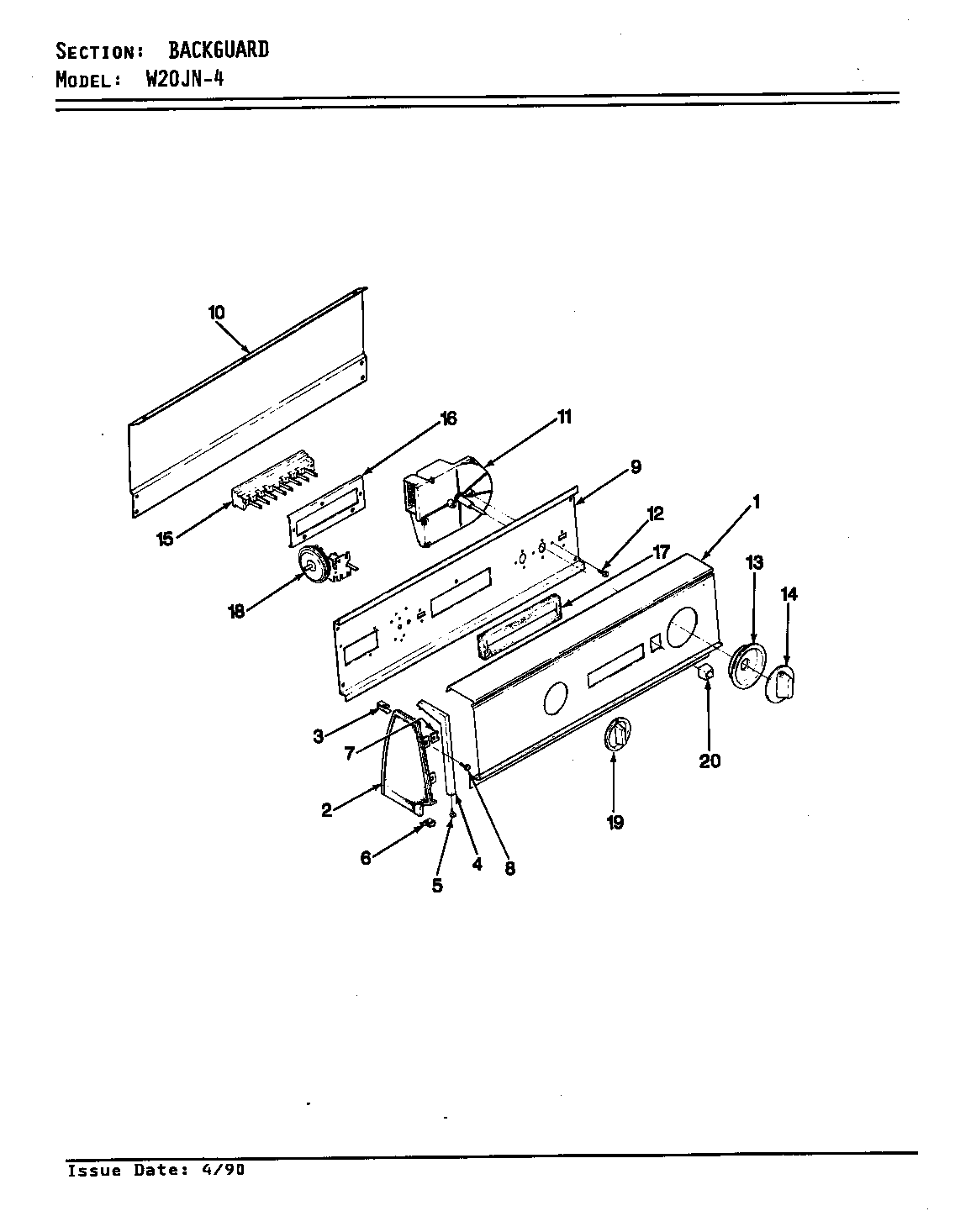 Magic Chef W20JA4 control panel (orig/rev. a-d) diagram