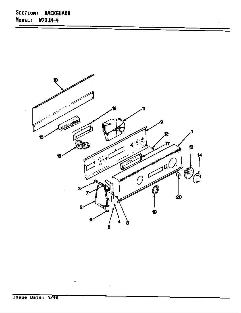 Magic Chef W20JA4 control panel (rev. e-f) diagram