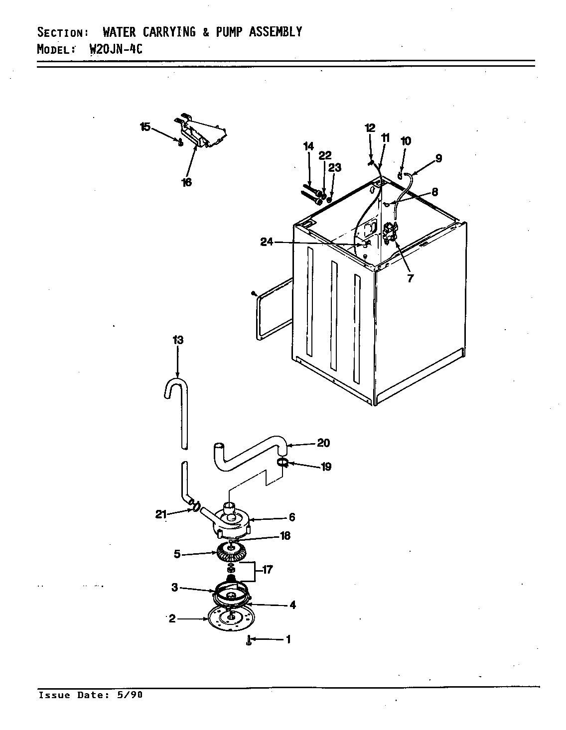 Magic Chef W20JN4C water carrying & pump assy. (rev. a-d) diagram