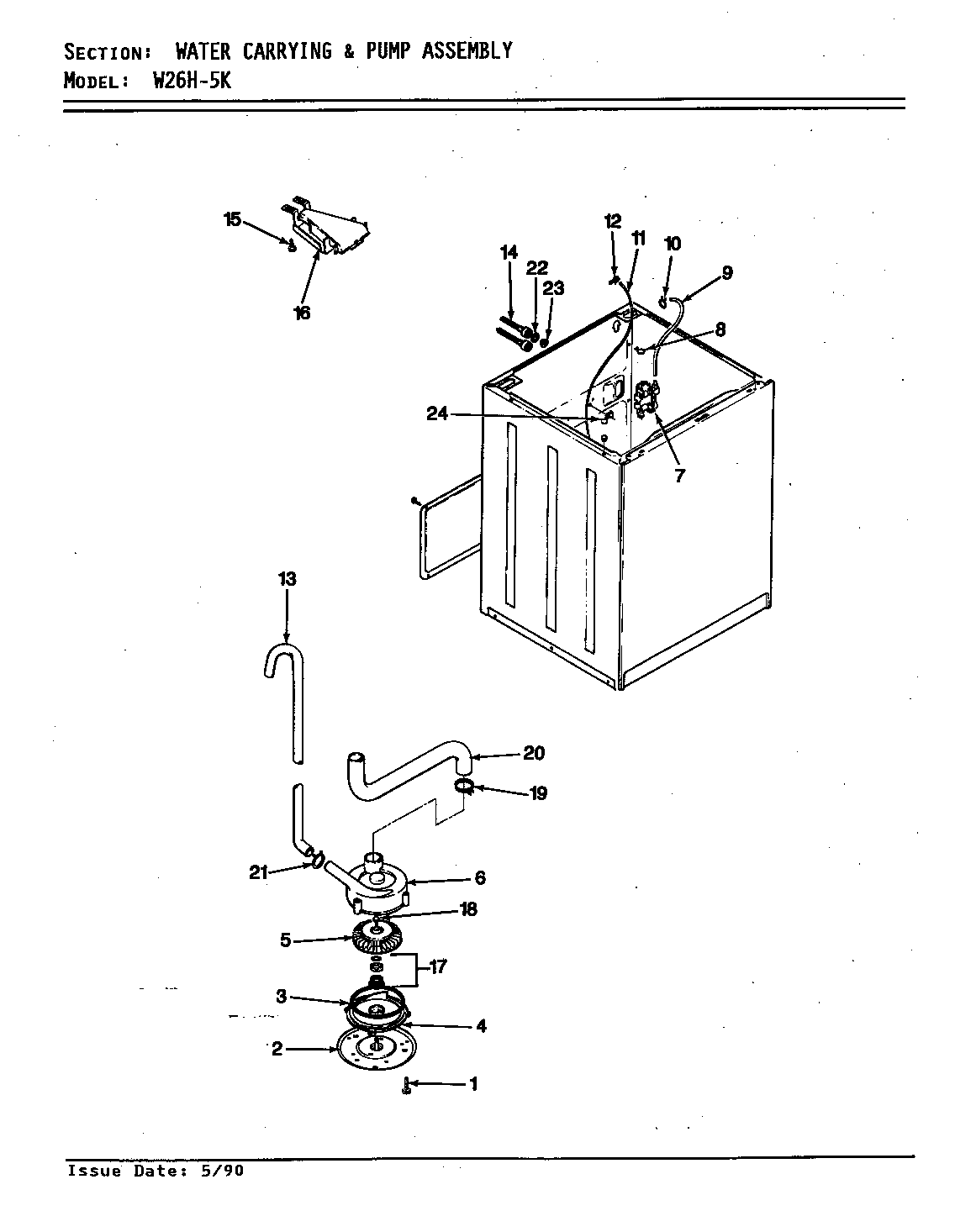 Magic Chef W26HY5K water carrying & pump assembly diagram