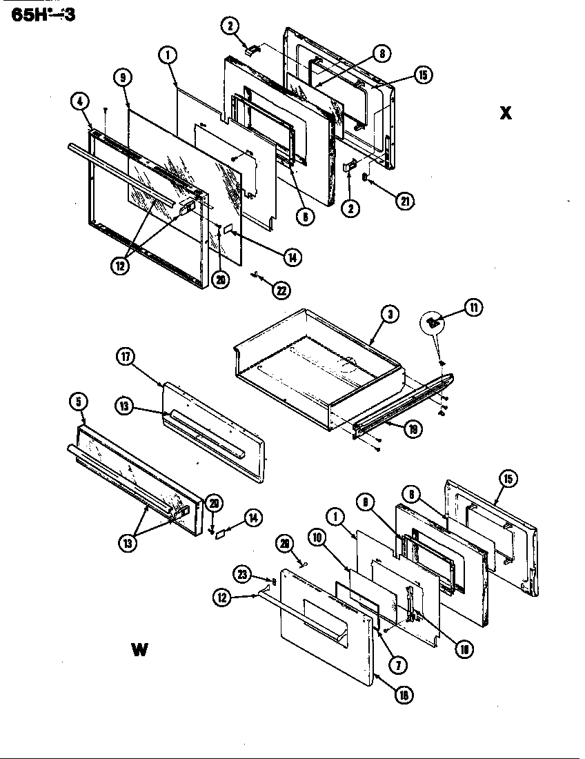 Magic Chef 65HA-3X door/drawer diagram