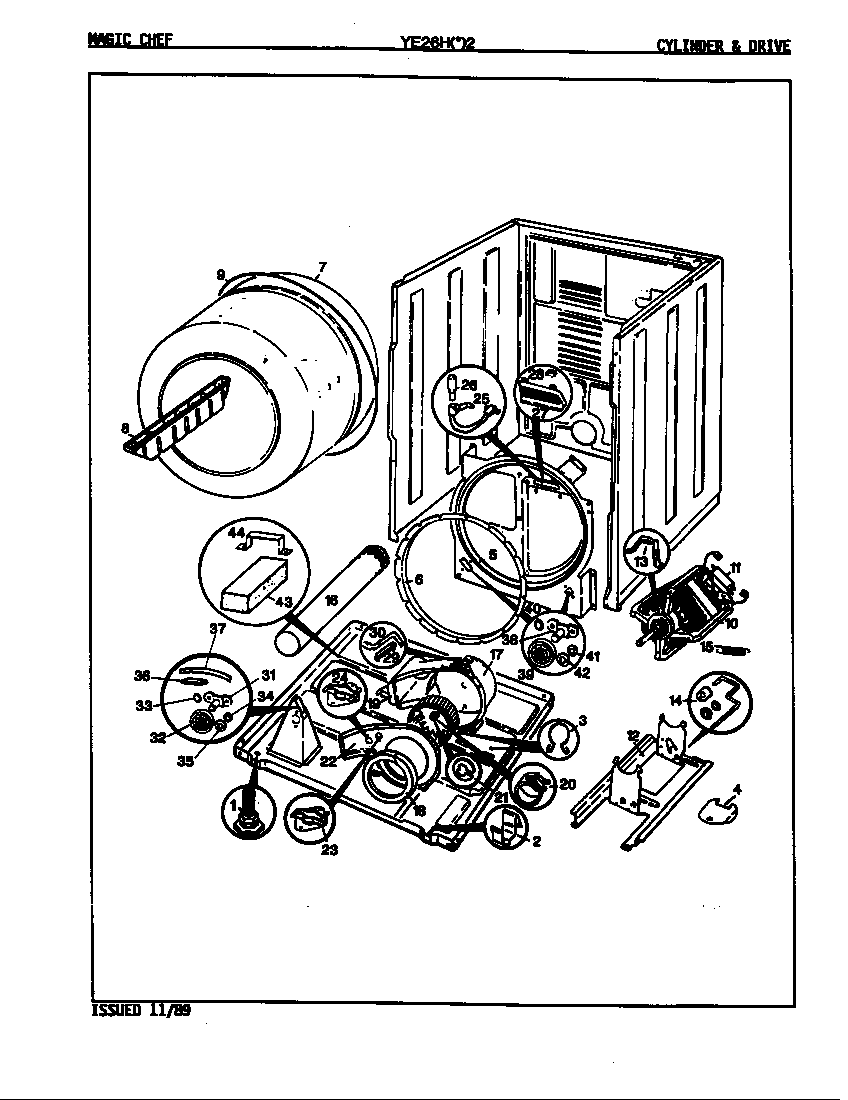 Magic Chef YE26HN2 cylinder & drive (rev. a-d) diagram