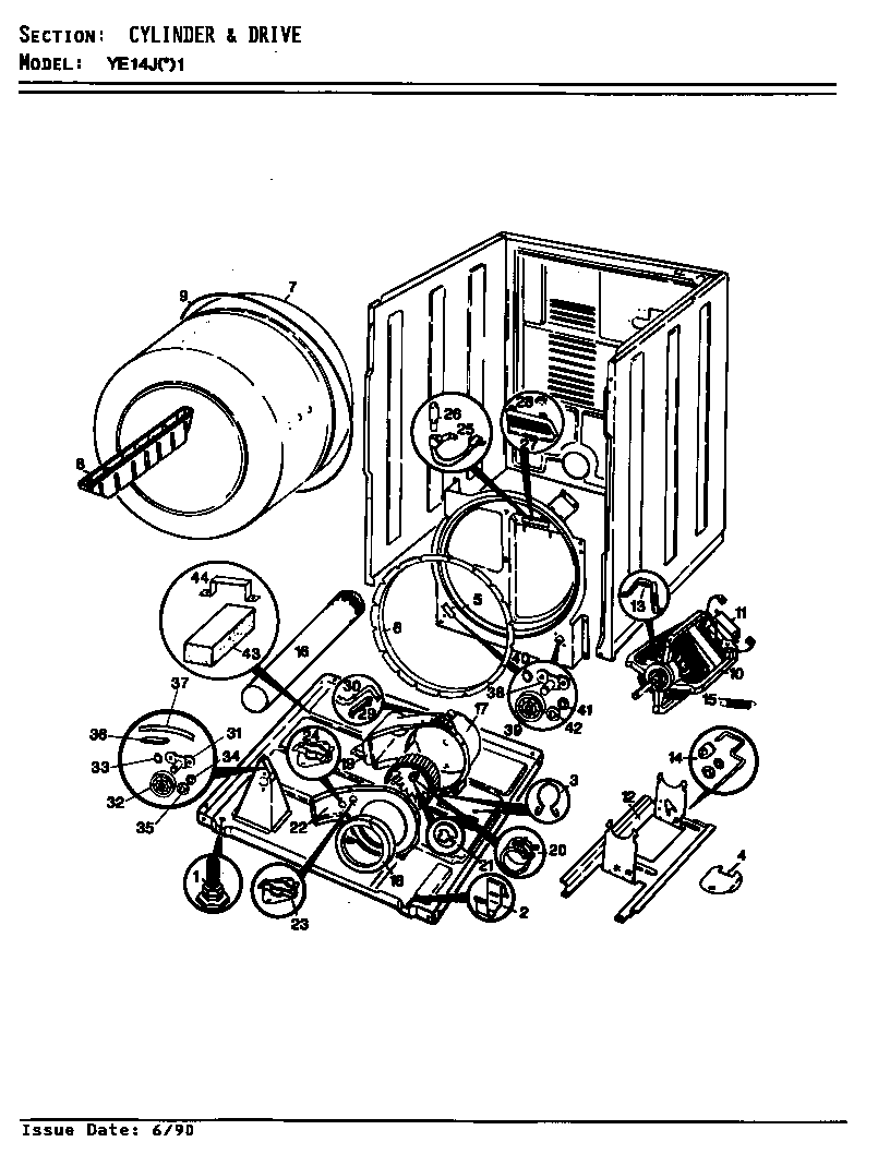 Magic Chef YE14JY1 cylinder & drive diagram